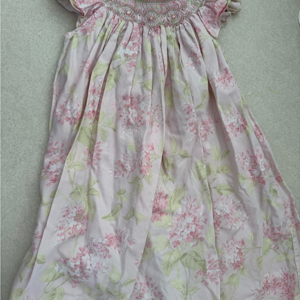 Girls Pink Floral Smocked Dress